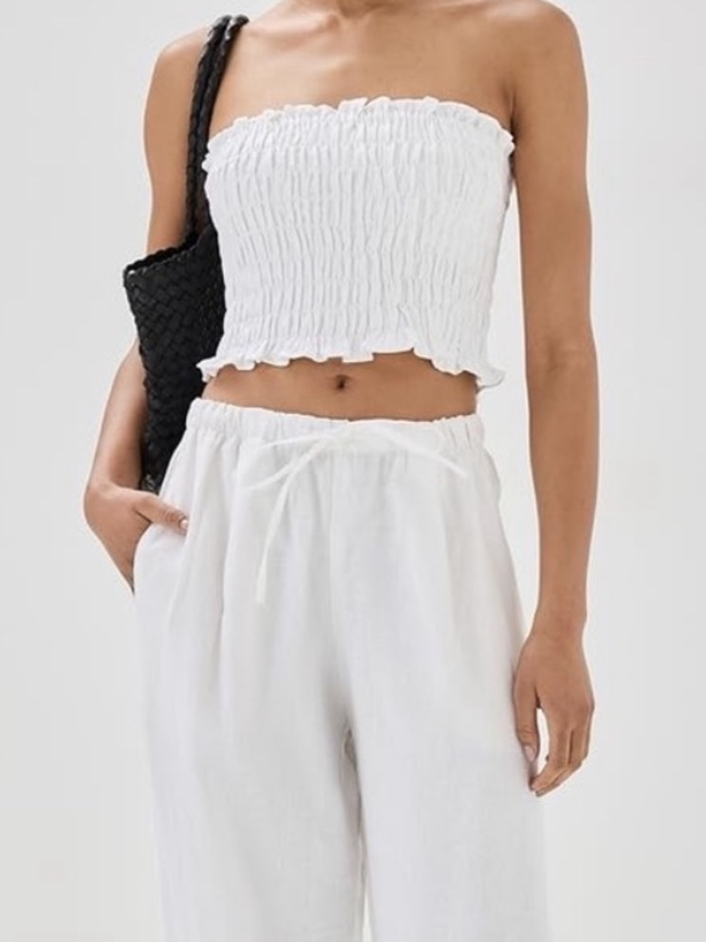 Reformation Lena Linen White Smocked Strapless Crop Top- L, NWT